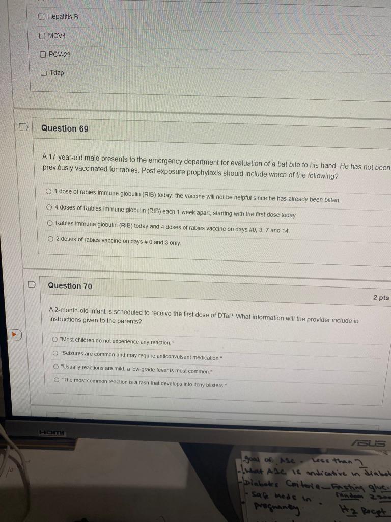 Hepatitis B Mcv4 Pcv 23 Tdap Question 69 A 17 Year Old Male Presents To The Emergency Department For Evaluation Of A Bat 1
