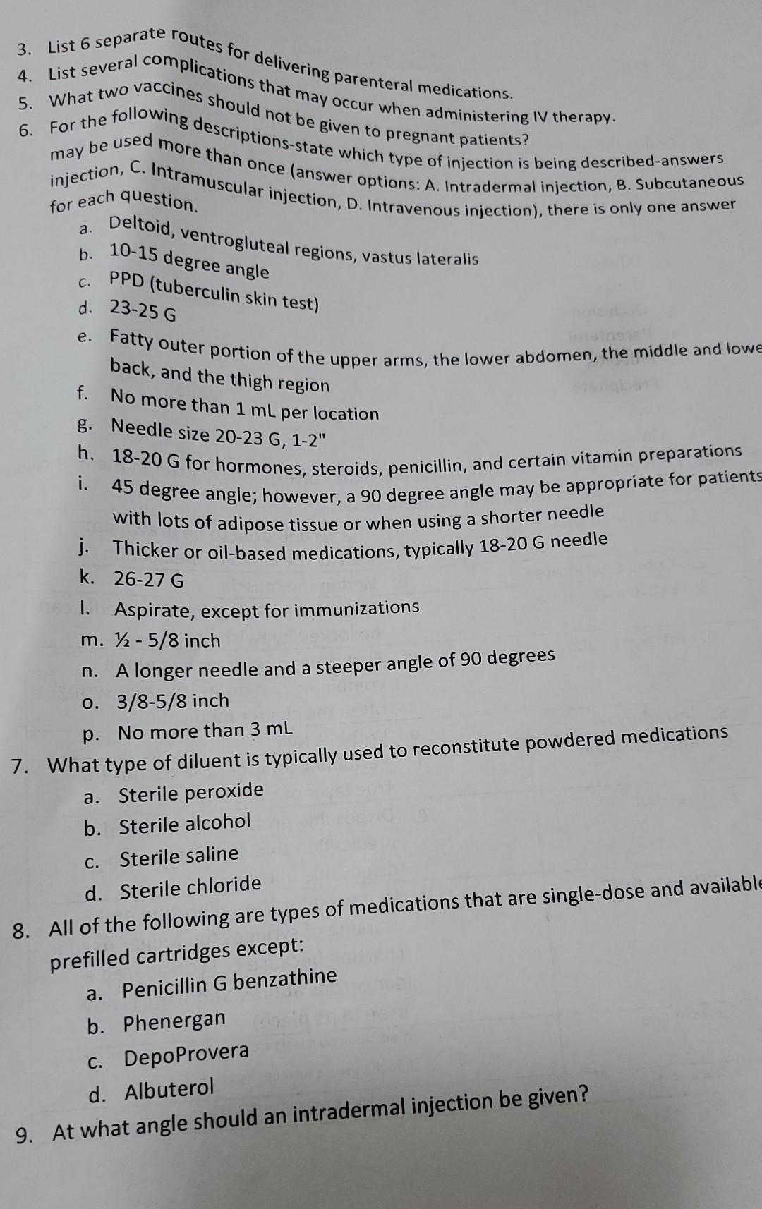 Week 7 Assignment 1 C E Define The Following Terms A Ampule B Aqueous Bolus D Cannula Diluent F Gauge G Occlusi 2