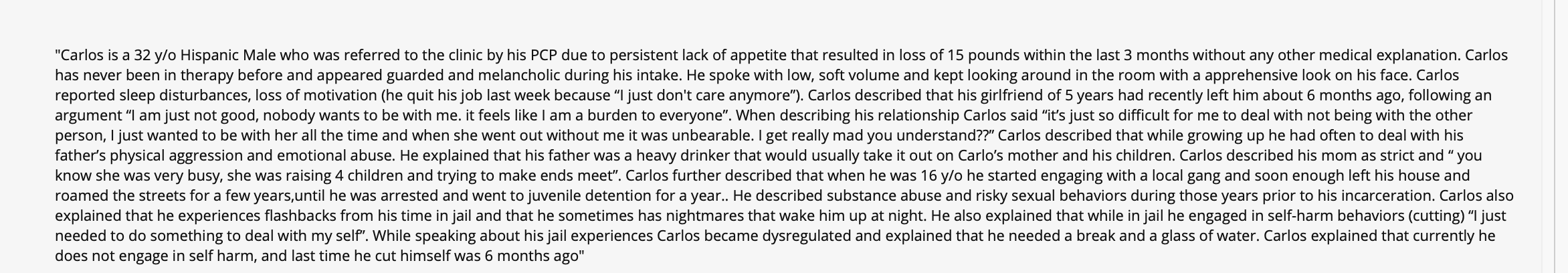 Carlos Is A 32 Y O Hispanic Male Who Was Referred To The Clinic By His Pcp Due To Persistent Lack Of Appetite That Resu 1