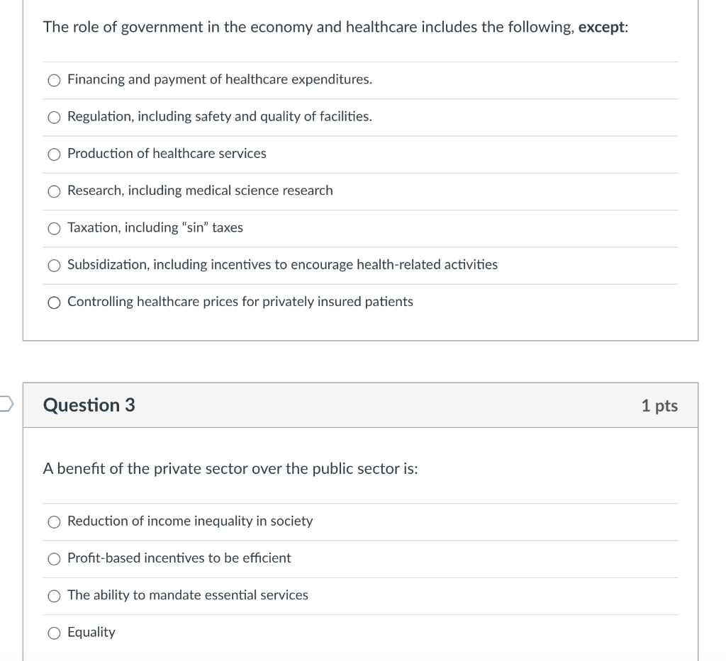 The Role Of Government In The Economy And Healthcare Includes The Following Except O Financing And Payment Of Healthca 1