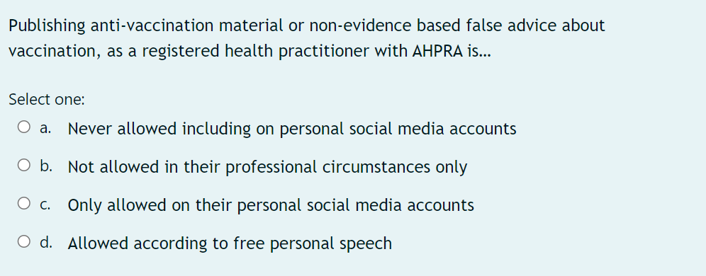 Publishing Anti Vaccination Material Or Non Evidence Based False Advice About Vaccination As A Registered Health Practi 1