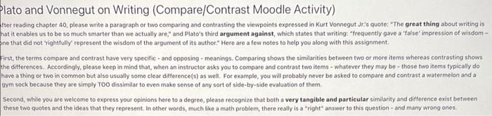 Plato And Vonnegut On Writing Compare Contrast Moodle Activity Fter Reading Chapter 40 Please Write A Paragraph Or Tw 1