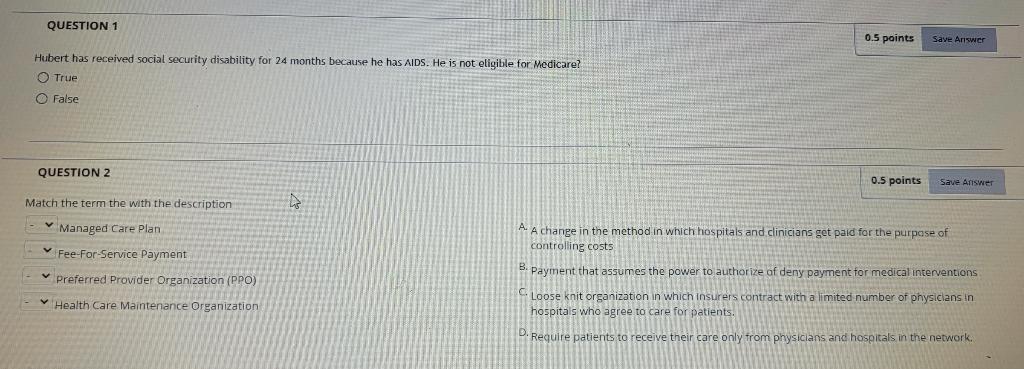 Question 1 0 5 Points Save Answer Hubert Has Received Social Security Disability For 24 Months Because He Has Aids He I 1