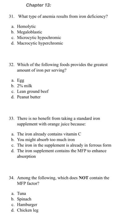 Chapter 13 31 What Type Of Anemia Results From Iron Deficiency A Hemolytic B Megaloblastic C Microcytic Hypochromi 1