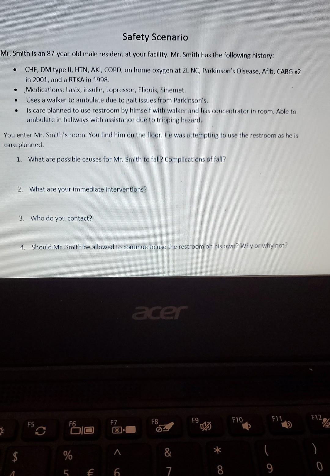 Safety Scenario Mr Smith Is An 87 Year Old Male Resident At Your Facility Mr Smith Has The Following History Chf 1
