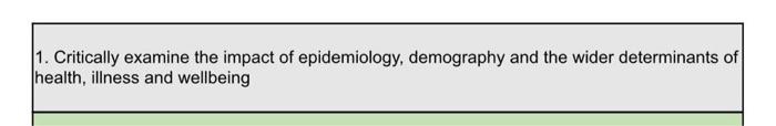 Critically Examine The Impact Of Epidemiology Demography And The Wider Determinants Of Health Illness And Wellbeing 1