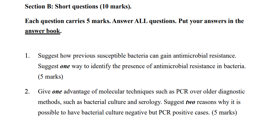 Section B Short Questions 10 Marks Each Question Carries 5 Marks Answer All Questions Put Your Answers In The Answ 1