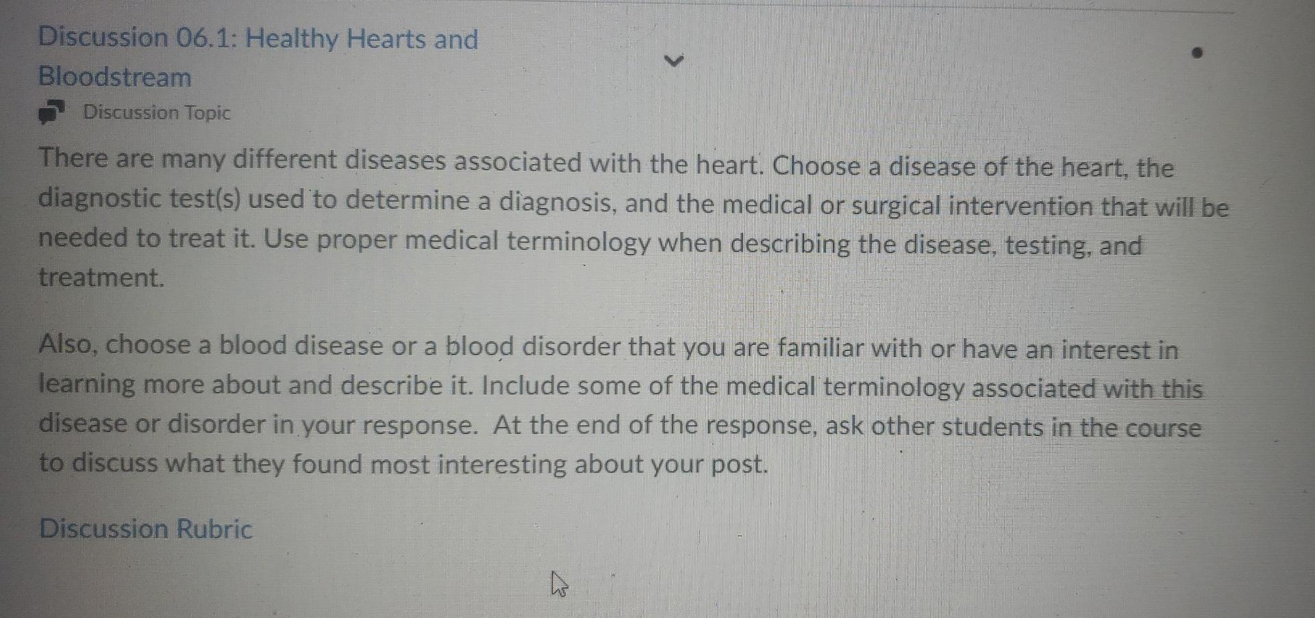 Discussion 06 1 Healthy Hearts And Bloodstream Discussion Topic There Are Many Different Diseases Associated With The H 1