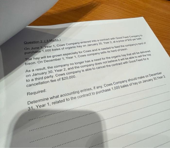 Question 2 3 Marks On June 1 Year 1 Cows Company Entered Into A Contract With Good Food Company To Purchase 1 000 Ba 1