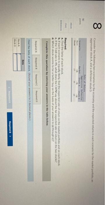 00 8 Consider The Following Two Scenarios For The Economy And The Expected Returns In Each Scenario For The Market Portf 1