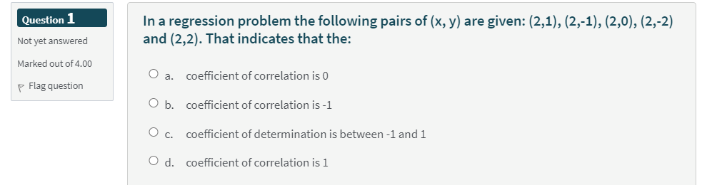 Question 1 In A Regression Problem The Following Pairs Of X Y Are Given 2 1 2 1 2 0 2 2 And 2 2 That 1