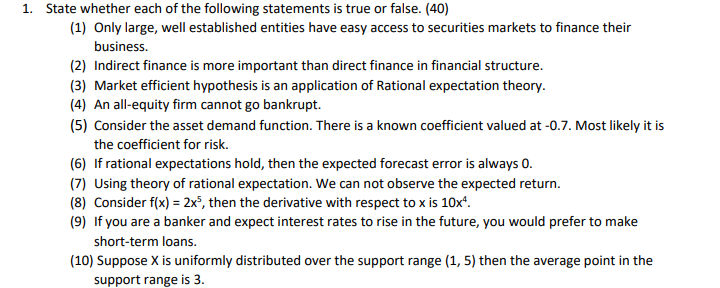 1 State Whether Each Of The Following Statements Is True Or False 40 1 Only Large Well Established Entities Have 1