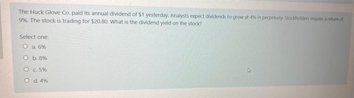The Huck Glove Co Paid Its Annual Dividend Of 51 Yesterday Analysts Expect Dividends To Grow At In Perpetuity Stock 1
