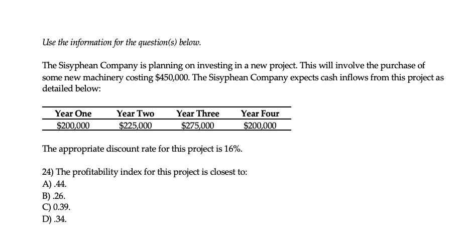 Use The Information For The Question S Below The Sisyphean Company Is Planning On Investing In A New Project This Wil 1