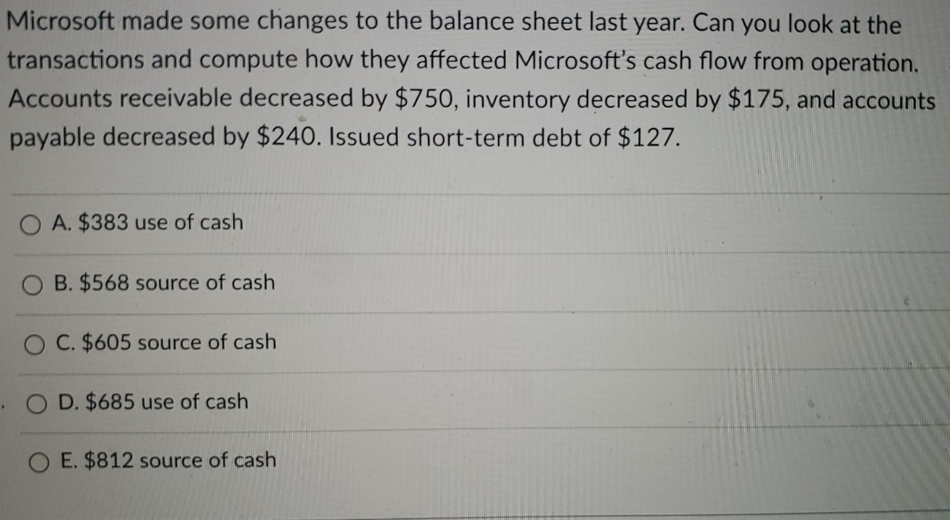Microsoft Made Some Changes To The Balance Sheet Last Year Can You Look At The Transactions And Compute How They Affect 1