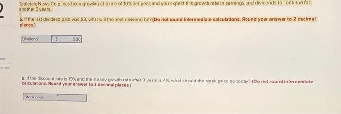 Tattletale News Corp Has Been Growing At A Rate Of 10 Per Year And You Expect This Growth Rate In Earnings And Divide 1