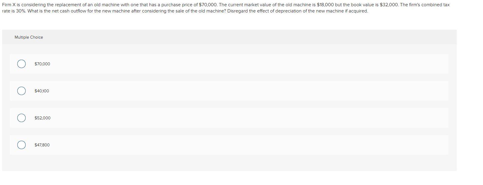 Firm X Is Considering The Replacement Of An Old Machine With One That Has A Purchase Price Of 70 000 The Current Marke 1