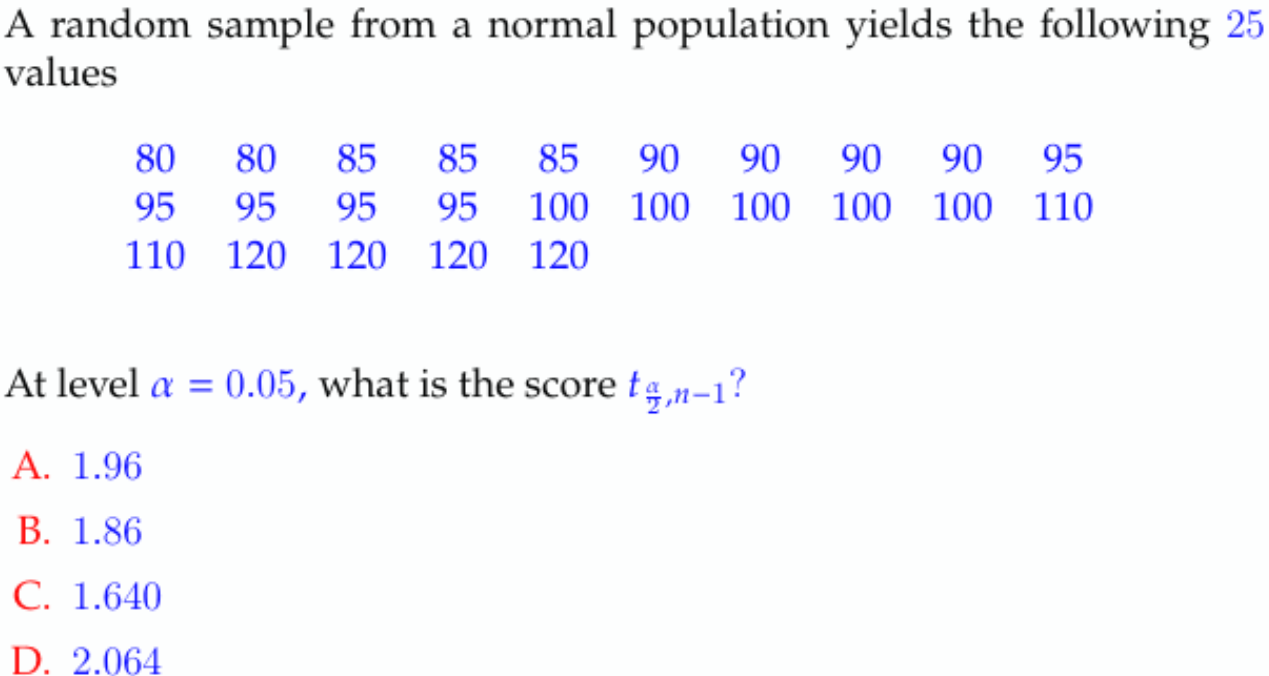 A Random Sample From A Normal Population Yields The Following 25 Values 80 80 85 85 85 90 90 90 90 95 95 95 95 95 100 10 1