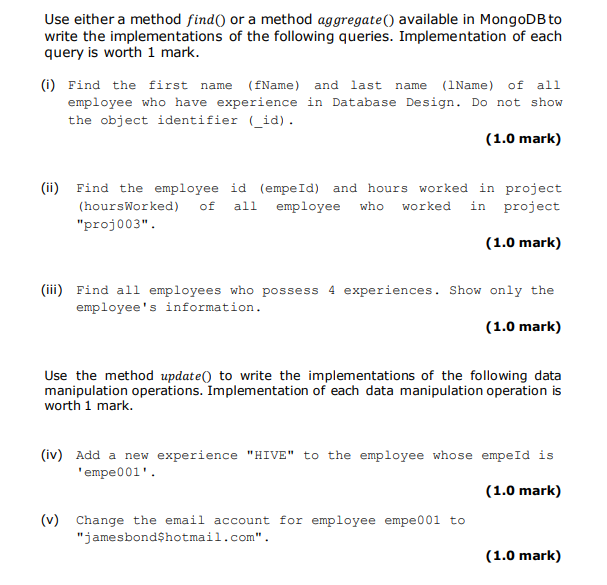 B Consider A Sample Bson Document Given Below Assume That All Documents In A Collection Empeproject Has The Same Struc 2