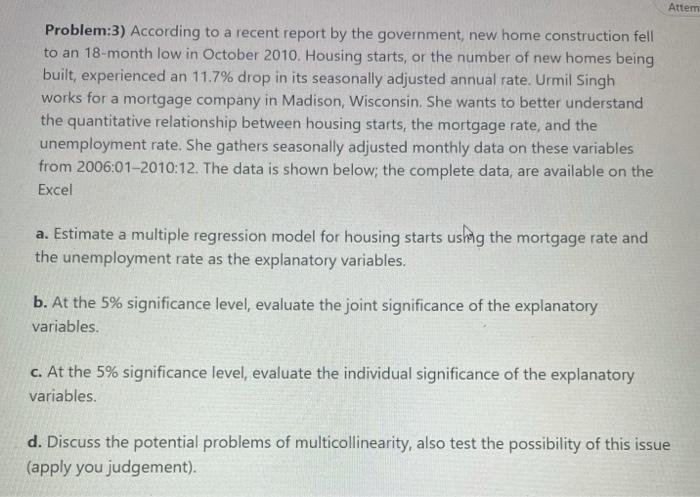 Attem Problem 3 According To A Recent Report By The Government New Home Construction Fell To An 18 Month Low In Octobe 1