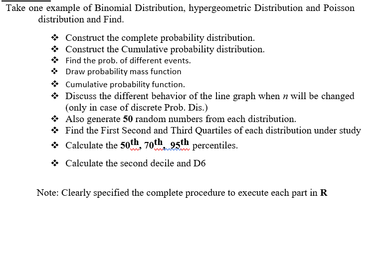 Take One Example Of Binomial Distribution Hypergeometric Distribution And Poisson Distribution And Find Construct The 1