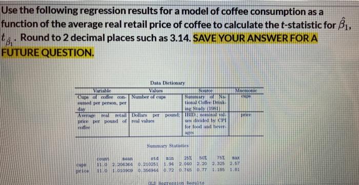 A Use The Following Regression Results For A Model Of Coffee Consumption As A Function Of The Average Real Retail Price 1