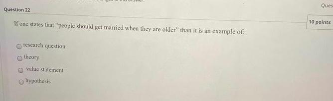 Ques Question 22 If One States That People Should Get Married When They Are Older Than It Is An Example Of 10 Points Res 1