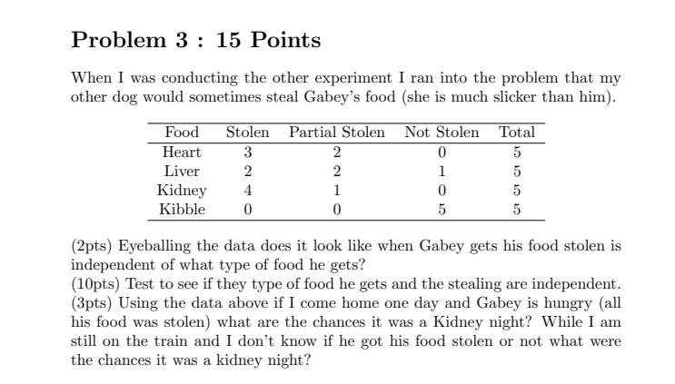 Problem 3 15 Points When I Was Conducting The Other Experiment I Ran Into The Problem That My Other Dog Would Someti 1