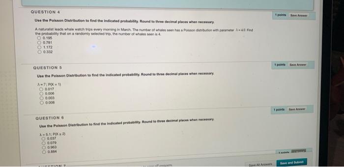 1 Posve Question 4 Use The Poisson Distribution To Find The Indicated Probability Round To Three Decimal Places When Ne 1