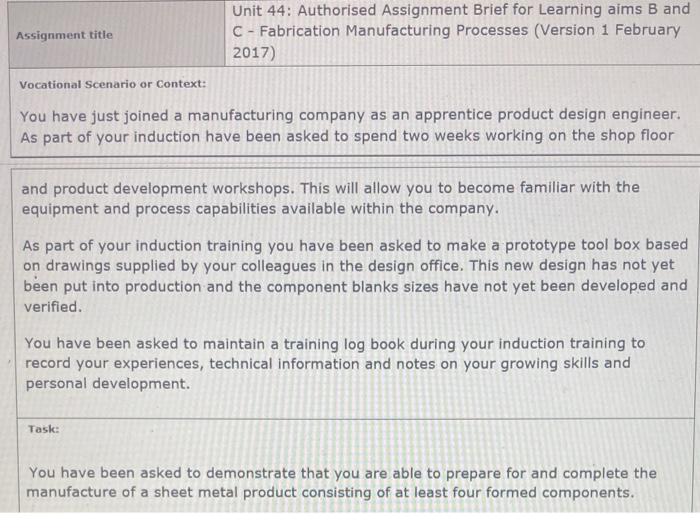 Qualification Pearson Btec Level 3 National Extended Diploma In Engineering Unit Number And Title Unit 44 Fabrication M 2