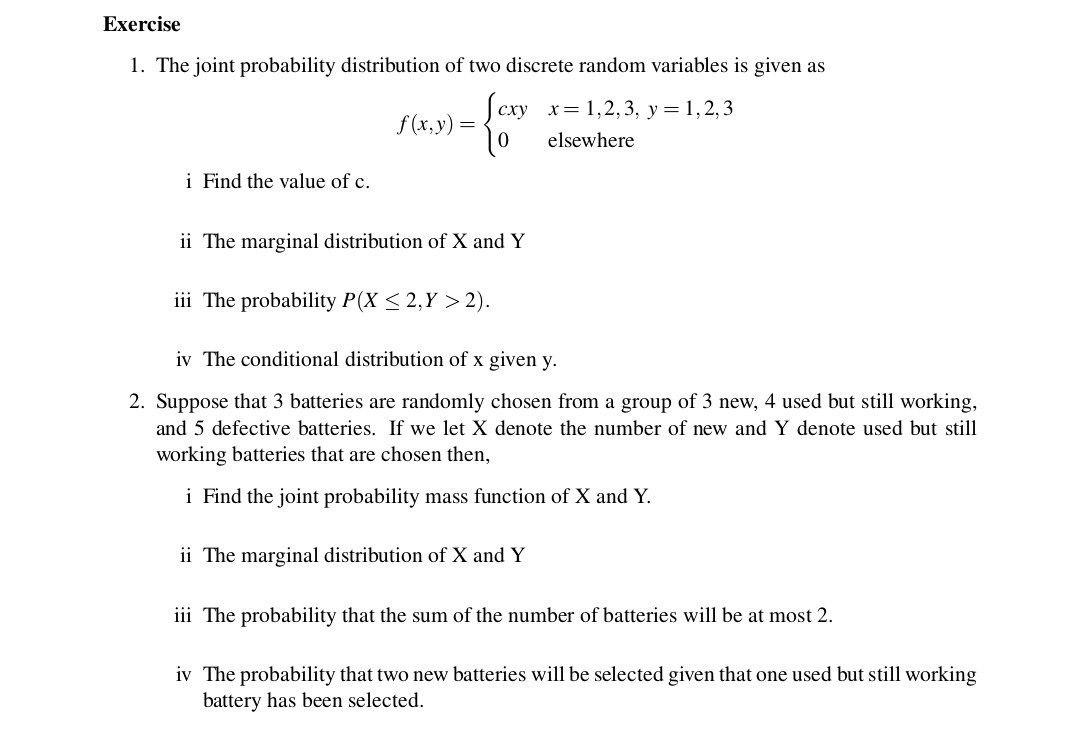 Exercise 1 The Joint Probability Distribution Of Two Discrete Random Variables Is Given As Sexy X 1 2 3 Y 1 2 3 F 1
