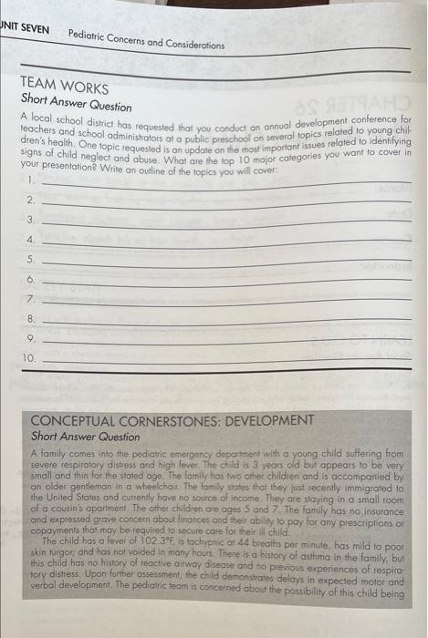 Unit Seven Pediatric Concerns And Considerations Team Works Short Answer Question A Local School District Has Requested 1