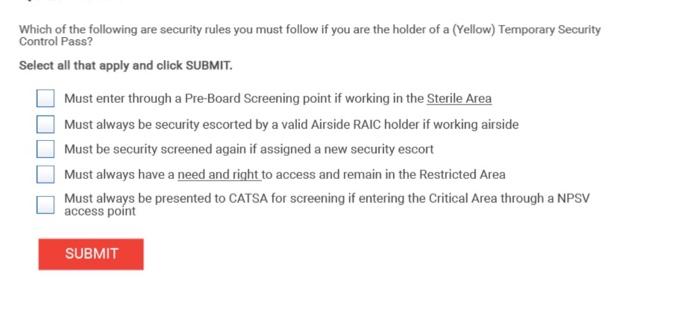 Question 2 Which Of The Following Are Examples Of Physical Security Controls Used At The Airport Select All That Apply 4