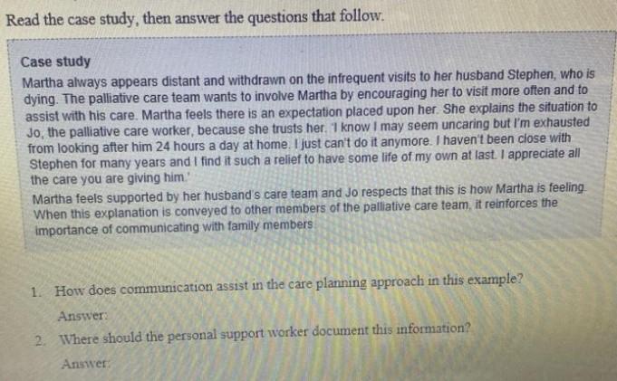 Read The Case Study Then Answer The Questions That Follow Case Study Martha Always Appears Distant And Withdrawn On Th 1