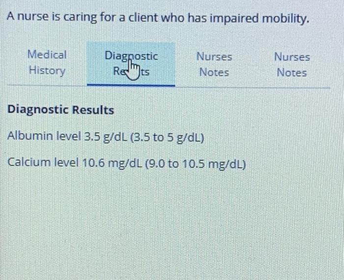 A Nurse Is Caring For A Client Who Has Impaired Mobility Medical History Diagnostic Results Nurses Notes Nurses Notes M 2