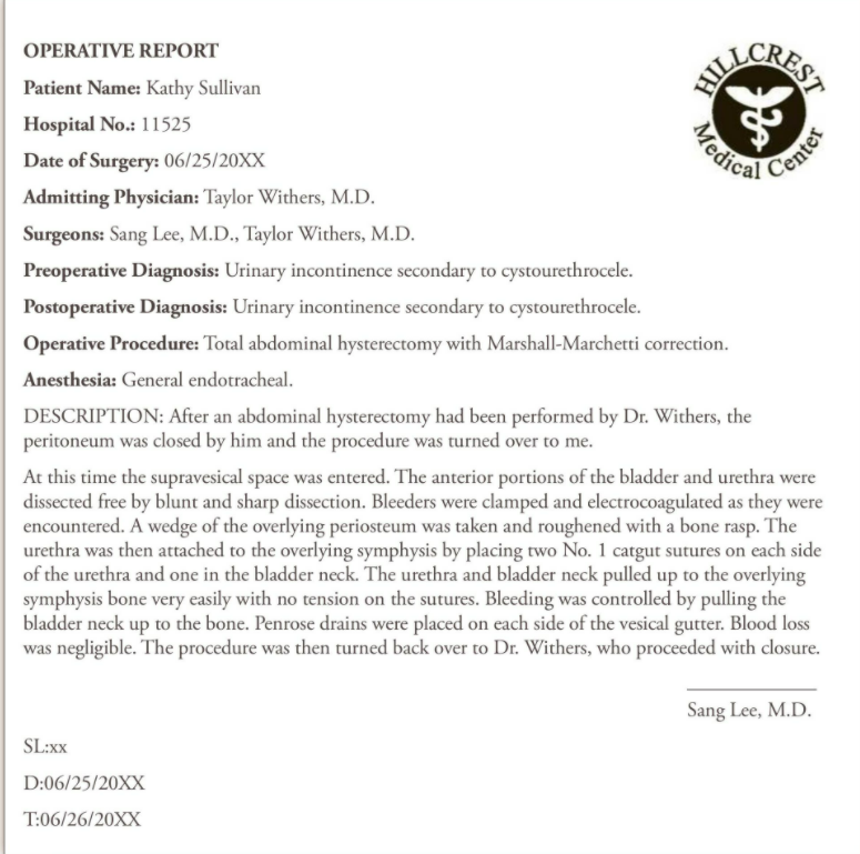 Review The Sample Operative Report Located On Page 106 Figure 4 5 Sample Operative Report Of The Text Grammar Writin 1