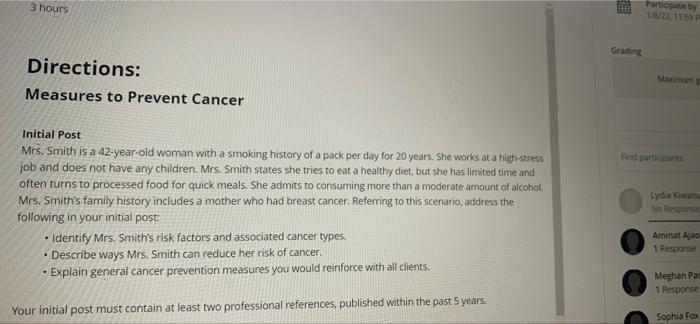 3 Hours Participate By Grading Directions Measures To Prevent Cancer Mamm Inicial Post Mrs Smith Is A 42 Year Old Woma 1