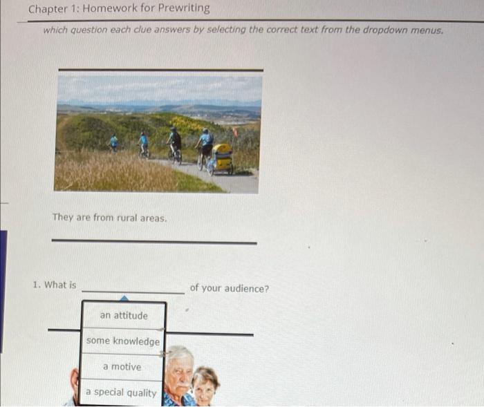 Chapter 1 Homework For Prewriting Which Question Each Clue Answers By Selecting The Correct Text From The Dropdown Menu 1
