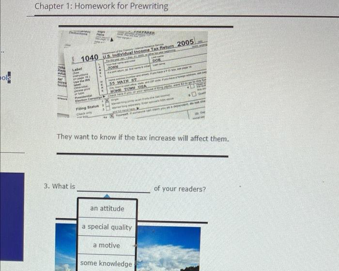 Chapter 1 Homework For Prewriting Raren 1040 Undeid Income Return 2005 Me Doe Late Jonn Wo Pols 5 St Own They Want To K 1