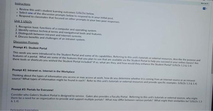 Am Instructions Review This Unit S Student Learning Outcomes Uslos Below Select One Of The Discussion Prompts Bel 1