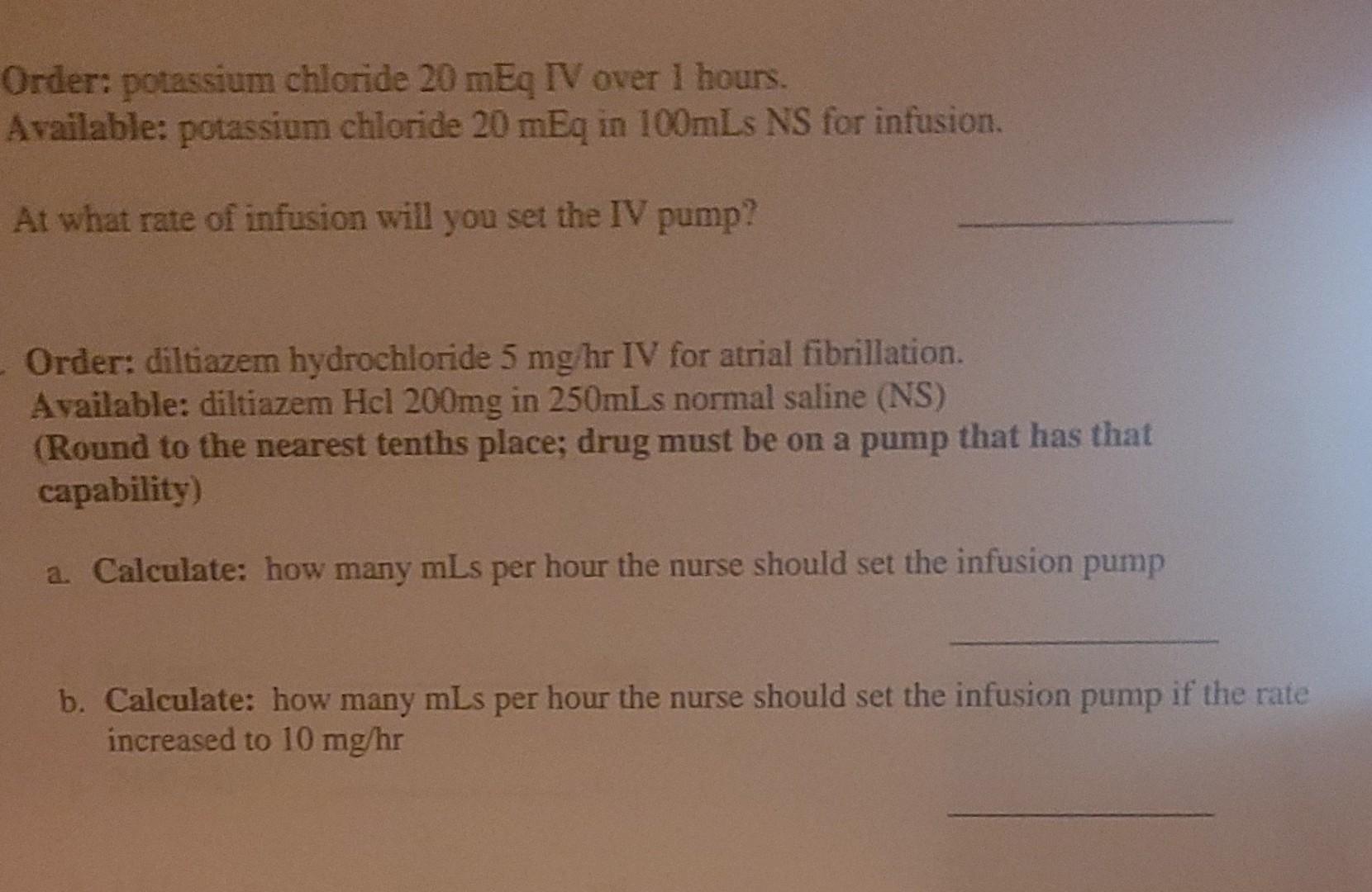 Order Potassium Chloride 20 Meq Iv Over 1 Hours Available Potassium Chloride 20 Meq In 100mls Ns For Infusion At Wha 1