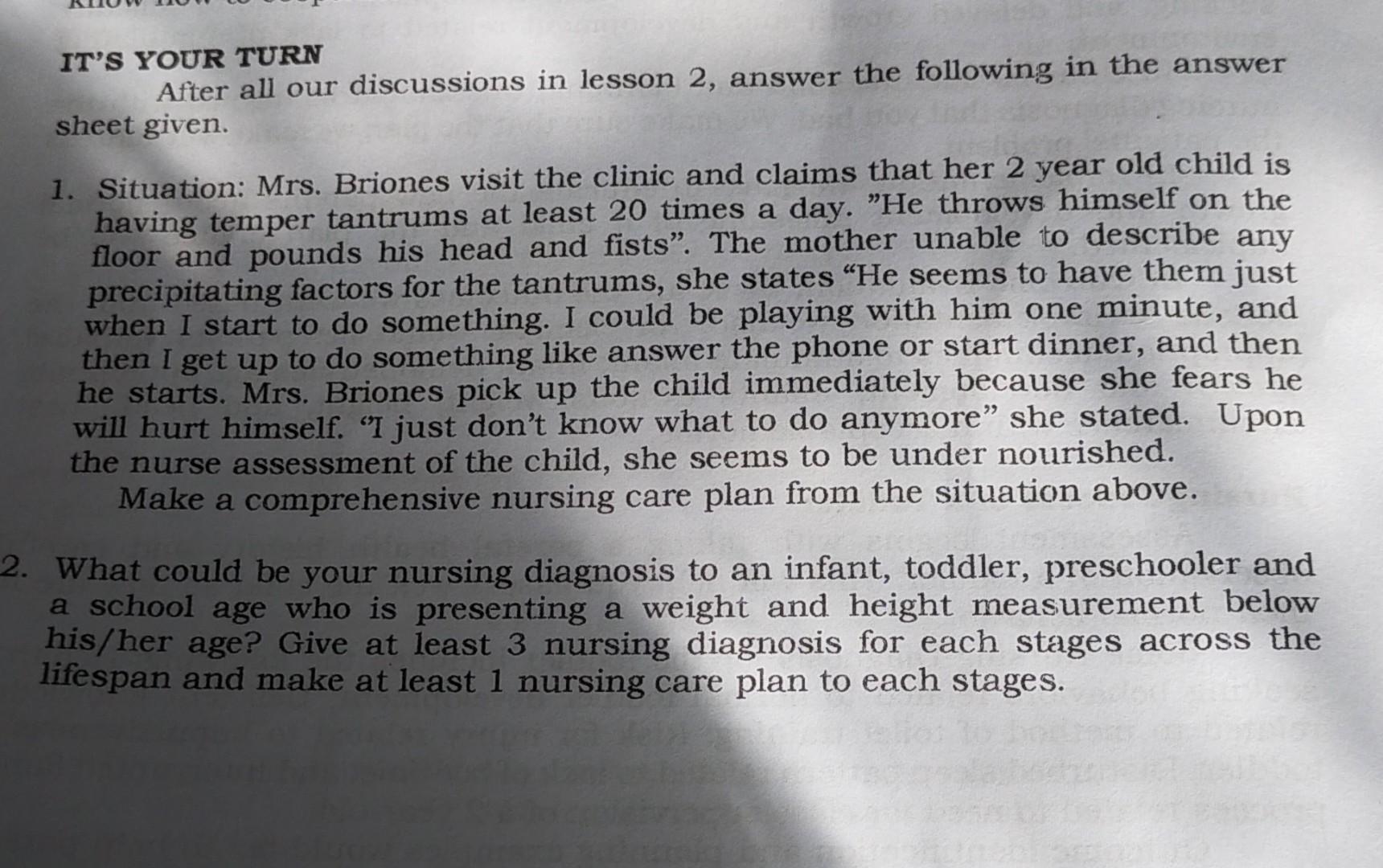 It S Your Turn After All Our Discussions In Lesson 2 Answer The Following In The Answer Sheet Given 1 Situation Mrs 1