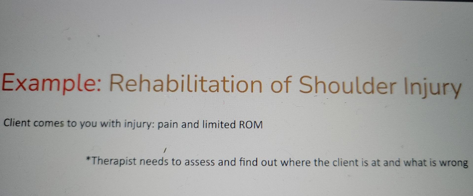 Example Rehabilitation Of Shoulder Injury Client Comes To You With Injury Pain And Limited Rom Therapist Needs To Ass 1