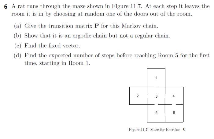 6 A Rat Runs Through The Maze Shown In Figure 11 7 At Each Step It Leaves The Room It Is In By Choosing At Random One O 1
