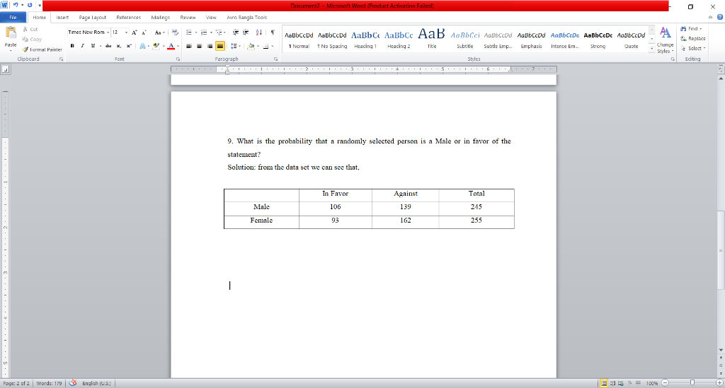 Wu Document2 Microsoft Word Product Activation Failed O File Hame Insert Page Layout References Mailings Rp View Awo 1