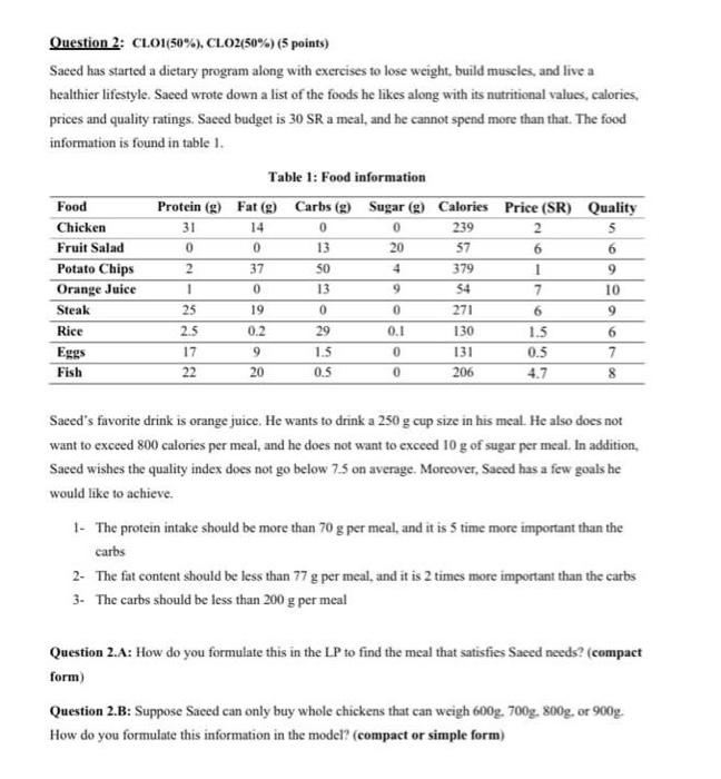 Question 2 Clon 50 Clo2 50 5 Points Saced Has Started A Dietary Program Along With Exercises To Lose Weight Bui 1