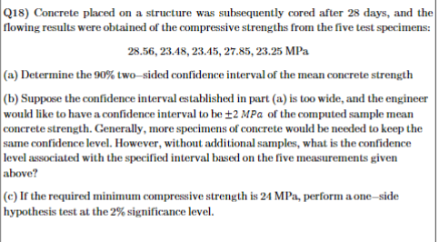 Q18 Concrete Placed On A Structure Was Subsequently Cored After 28 Days And The Flowing Results Were Obtained Of The C 1