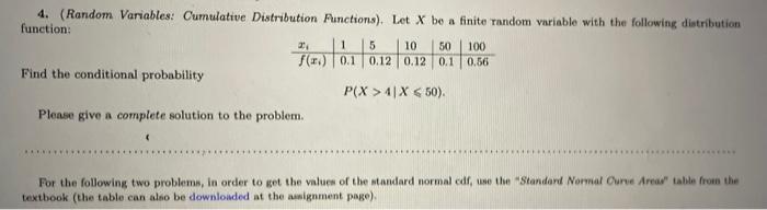 4 Random Variables Cumulative Distribution Functions Let X Be A Finite Random Variable With The Following Distribut 1