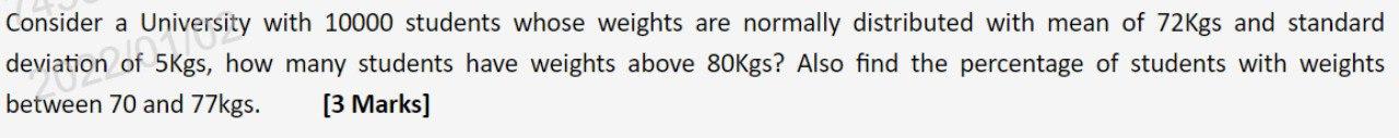 Consider A Deviation Of 5kgs How Many Students Have Weights Above 80kgs Also Find The Percentage Of Students With Weig 1