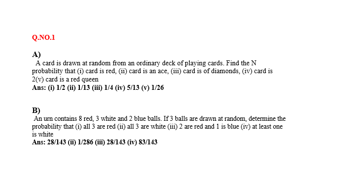 Q No 1 A A Card Is Drawn At Random From An Ordinary Deck Of Playing Cards Find The N Probability That 1 Card Is Red 1